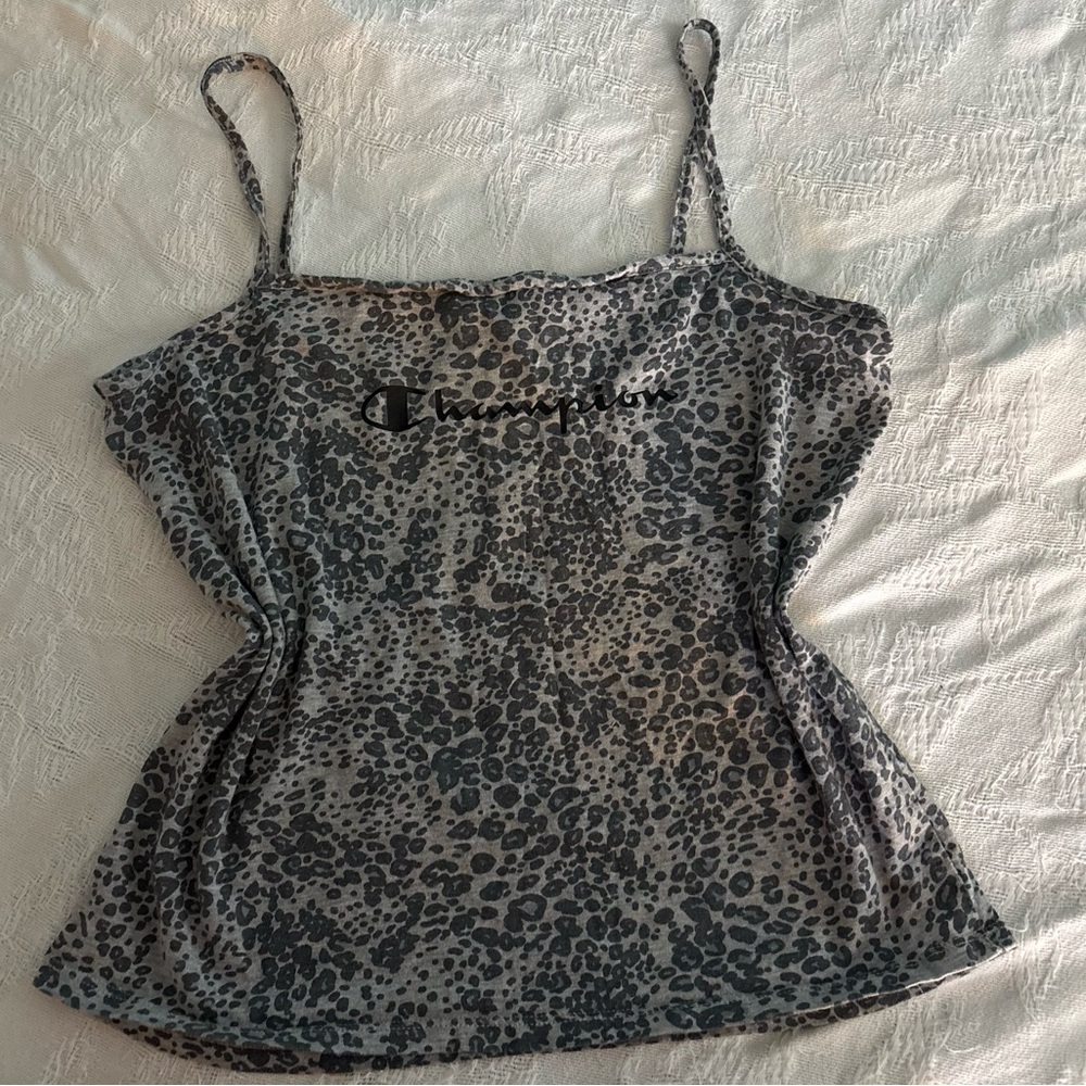 Champion Gray Leopard Print Spaghetti Strap Cami Tank Top XL